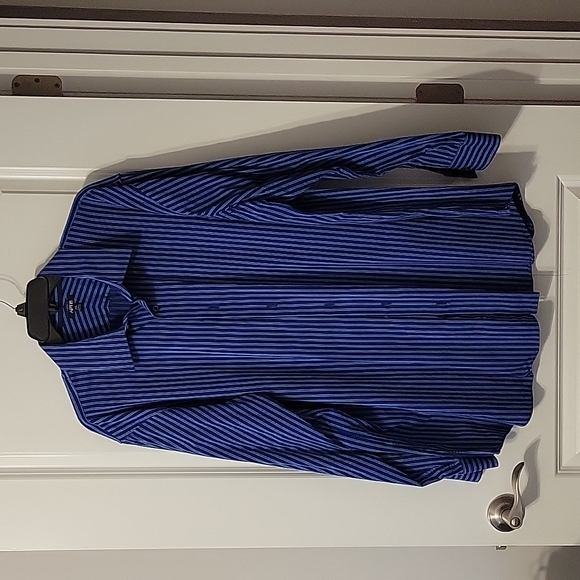 Dark blue/light blue striped mens button down shirt - Picture 1 of 7